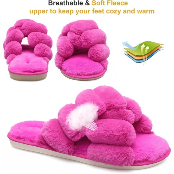 Memory Foam Open Toe Slippers for Women - Fluffy Comfort in Rose Pink, Size 8-9 - Picture 4 of 6